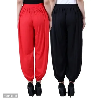 Cloths Zone Women's Solid Viscose Harem Pants (V G, Red and Black, Free Size) - Pack of 2-thumb2