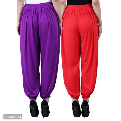 NumBrave Solid Viscose Purple  Red Harem Pants (Pack of 2)-thumb2