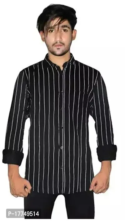 Reliable Black Cotton Striped Long Sleeves Casual Shirts For Men