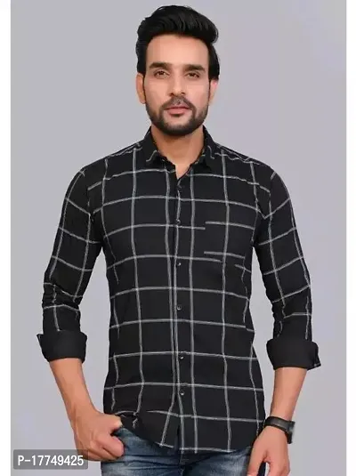 Reliable Black Cotton Checked Long Sleeves Casual Shirts For Men-thumb0