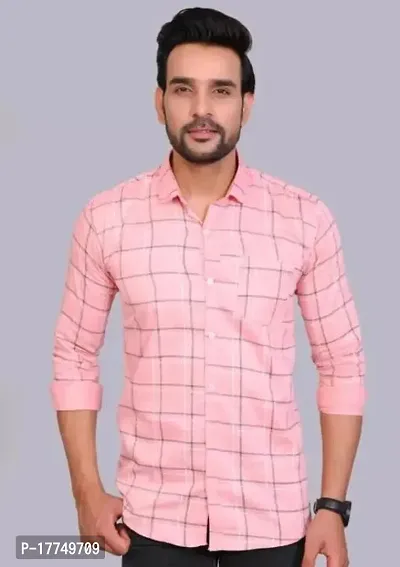 Reliable Pink Cotton Checked Long Sleeves Casual Shirts For Men-thumb0