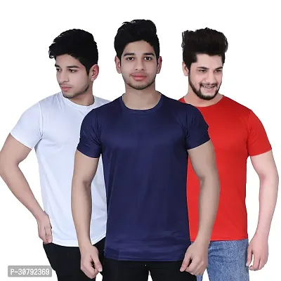 Reliable Nylon Solid Tees For Men Pack Of 3-thumb0