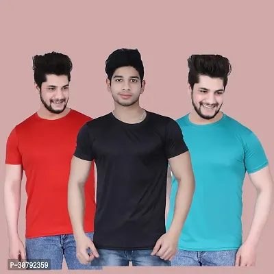 Reliable Nylon Solid Tees For Men Pack Of 3-thumb0