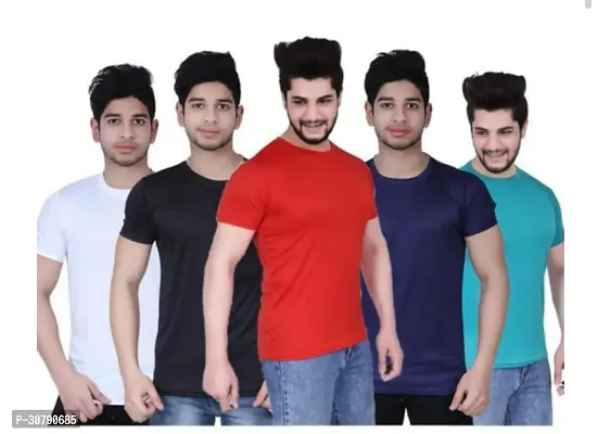 Reliable Nylon Solid Tees For Men Pack Of 5