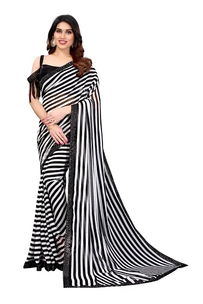 Elegant Georgette Striped Saree With Unstitched Blouse Piece