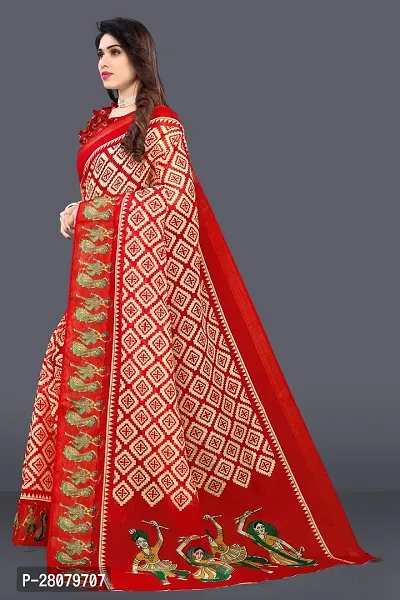 Women Geometric print Saree and cotton blend febric With Unstitched Blouse Piecee orange-thumb4