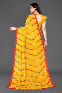 Women Georgette printed leriya saree with  Unstitched Blouse Piecee Yellow-thumb3