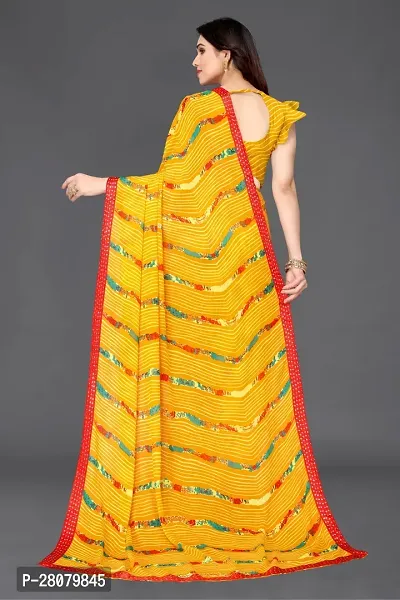 Women Georgette printed leriya saree with  Unstitched Blouse Piecee Yellow-thumb4