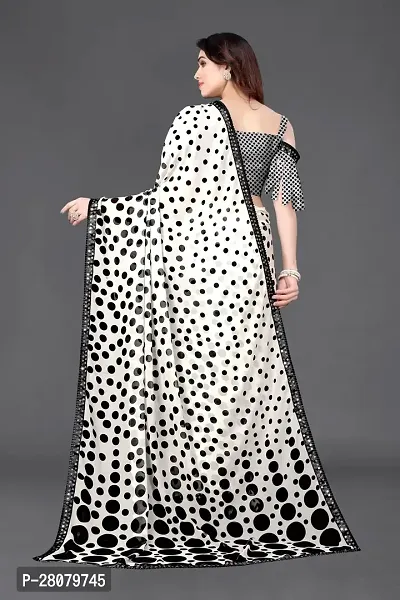 Women Georggate polka  print saree With Unstitched Blouse Piecee white-thumb2