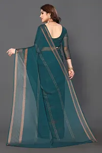 Women Chiffon weaving copper zari border saree with  Unstitched Blouse Piecee Rama-thumb2