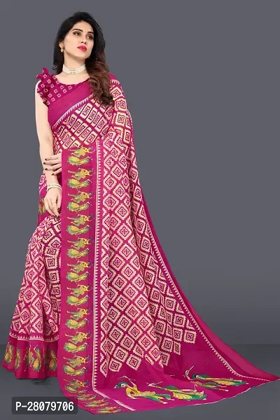 Women Geometric print Saree and cotton blend febric With Unstitched Blouse Piecee pink-thumb4