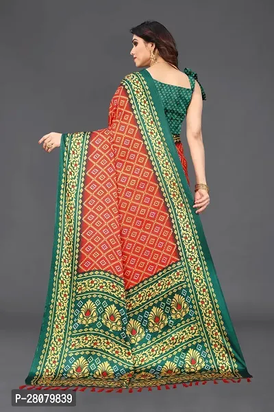 Women moss chiffon printed saree with  Unstitched Blouse Piecee green red-thumb3