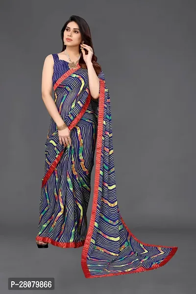 Stylish Navy Blue Georgette Saree With Blouse Piece For Women-thumb5