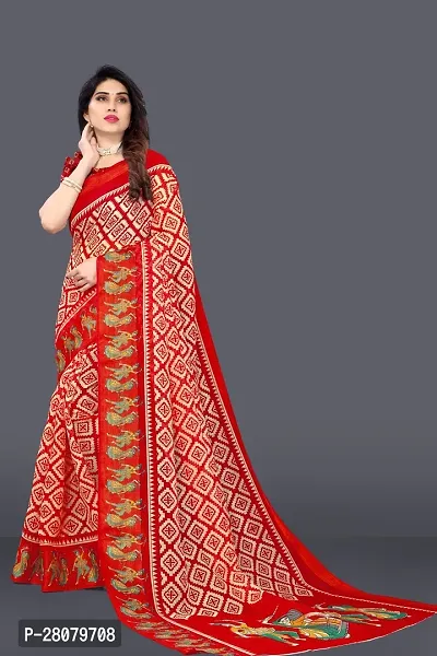 Women Geometric print Saree and cotton blend febric With Unstitched Blouse Piecee orange-thumb2