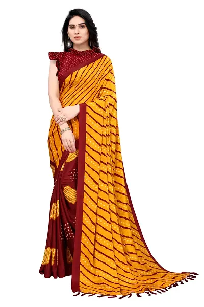 Women?s Printed Art Silk Saree With Unstitched Blouse Piece