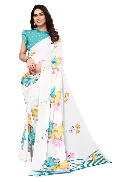 Women Georgette saree with Unstitched Blouse Piecee