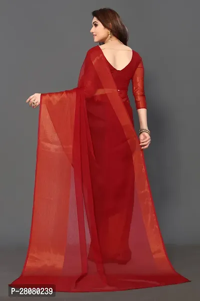 Stylish Red Chiffon Saree With Blouse Piece For Women-thumb5