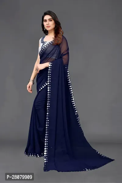 Stylish Blue Georgette Saree With Blouse Piece For Women-thumb4