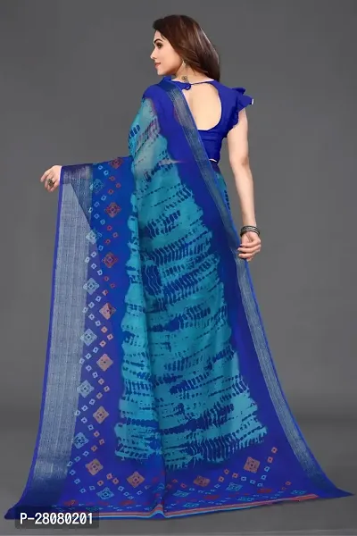 Women Cotton blend geometric printed saree with  Unstitched Blouse Piecee Navy blue-thumb4