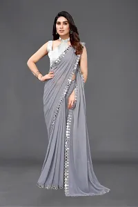 Stylish Grey Georgette Saree With Blouse Piece For Women-thumb1