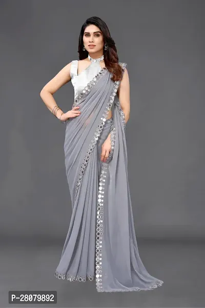 Stylish Grey Georgette Saree With Blouse Piece For Women-thumb2