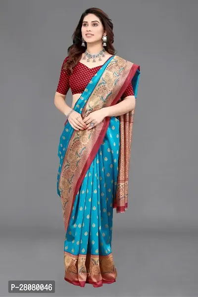 Women Art silk printed saree with  Unstitched Blouse Piecee Sky blue-thumb4