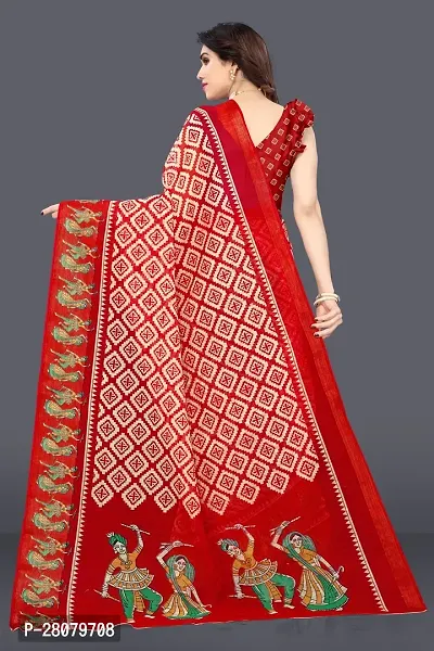 Women Geometric print Saree and cotton blend febric With Unstitched Blouse Piecee orange-thumb3