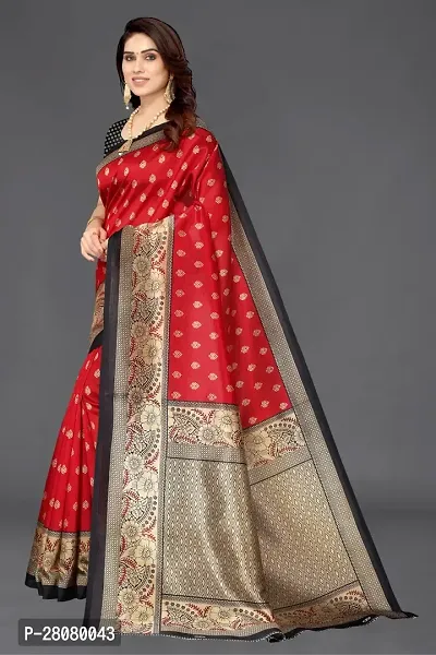 Women Art silk printed saree with  Unstitched Blouse Piecee Red-thumb2