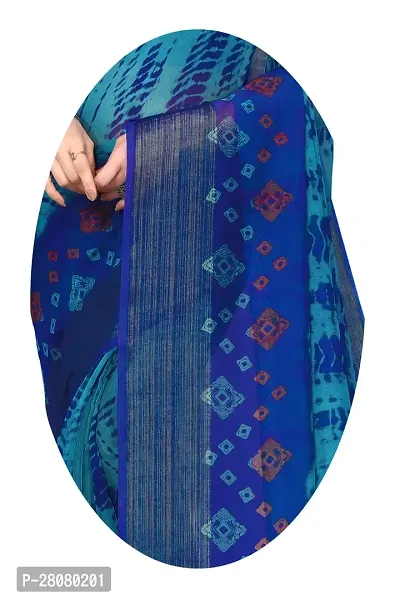 Women Cotton blend geometric printed saree with  Unstitched Blouse Piecee Navy blue-thumb5