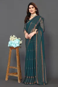 Women Chiffon weaving copper zari border saree with  Unstitched Blouse Piecee Rama-thumb3