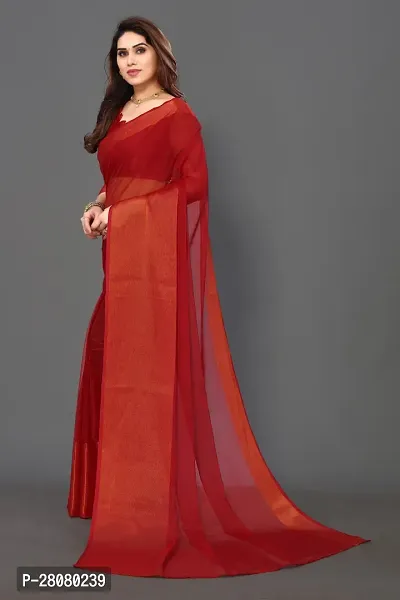 Stylish Red Chiffon Saree With Blouse Piece For Women-thumb4