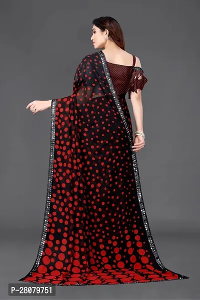 Stylish Black And Red Georgette Saree With Blouse Piece For Women-thumb3