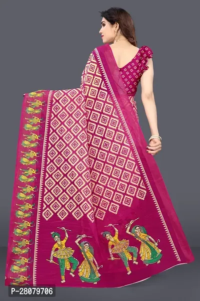 Women Geometric print Saree and cotton blend febric With Unstitched Blouse Piecee pink-thumb2