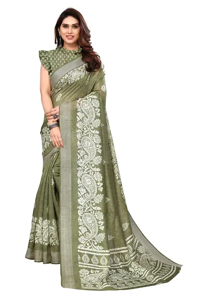 Spacekart women's Litchi silk Saree with Unstitched Blouse Piece