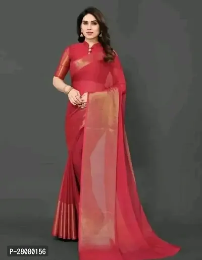 Women chiffon saree with weaving zari border saree with  Unstitched Blouse Piecee Pink-thumb2