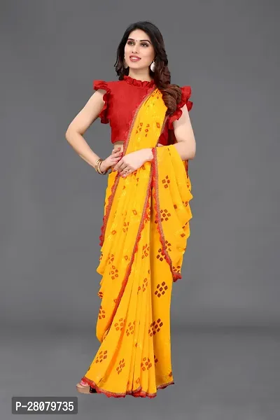 Women Georggate printed saree With Unstitched Blouse Piecee yellow-thumb2