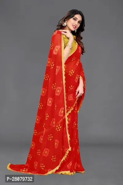 Women Georggate printed saree With Unstitched Blouse Piecee red-thumb2