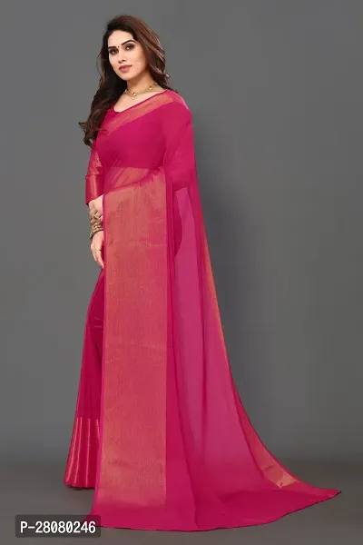 Stylish Pink Chiffon Saree With Blouse Piece For Women-thumb4