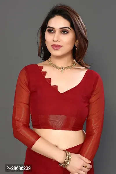 Stylish Red Chiffon Saree With Blouse Piece For Women-thumb3