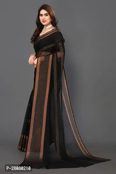 Women Chiffon weaving copper zari border saree with  Unstitched Blouse Piecee Black-thumb2