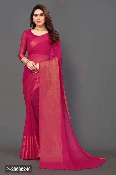 Stylish Pink Chiffon Saree With Blouse Piece For Women-thumb0