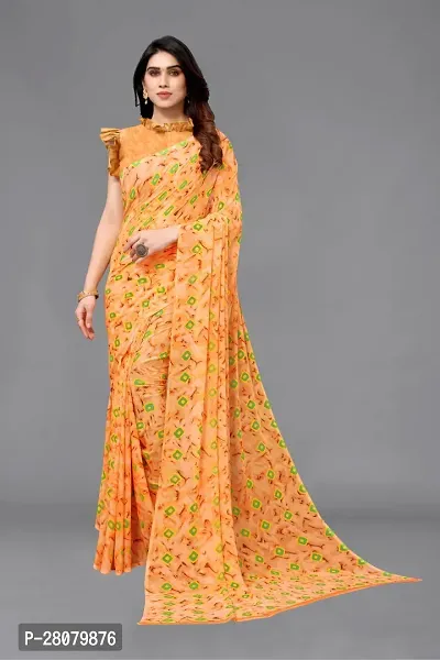 Stylish Yellow Georgette Saree With Blouse Piece For Women-thumb0