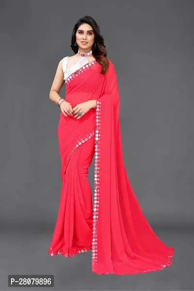 Stylish Pink Georgette Saree With Blouse Piece For Women-thumb0