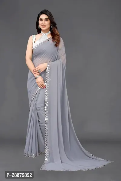 Stylish Grey Georgette Saree With Blouse Piece For Women-thumb0