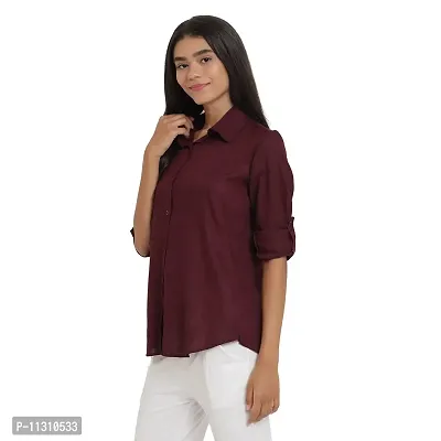 Arbiter Collection Women's Rayon Solid Formal Shirt|Women's Basic Button Down Shirts Roll-Up Full Sleeves Simple Stretch Formal Casual Shirt |-thumb4