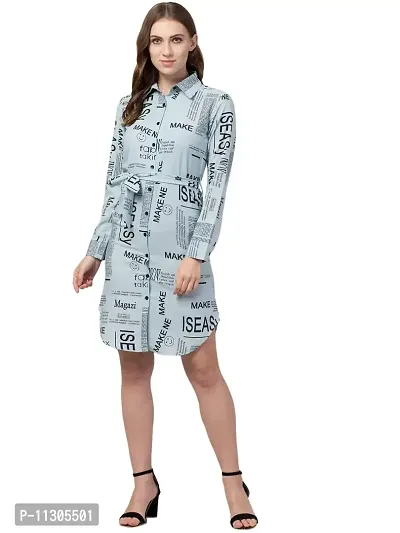 Vogue Tantra Newspaper Printed Highlow Dress for Girls Women Blue