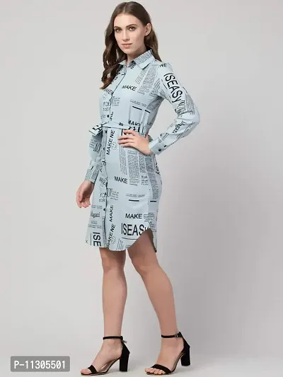 Vogue Tantra Newspaper Printed Highlow Dress for Girls Women Blue-thumb3