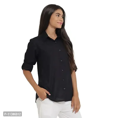 Arbiter Collection Women's Rayon Solid Formal Shirt|Women's Basic Button Down Shirts Roll-Up Full Sleeves Simple Stretch Formal Casual Shirt |-thumb3