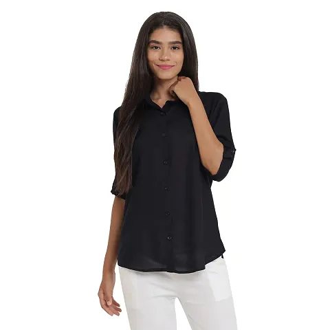 Arbiter Collection Women's Rayon Solid Formal Shirt|Women's Basic Button Down Shirts Roll-Up Full Sleeves Simple Stretch Formal Casual Shirt |