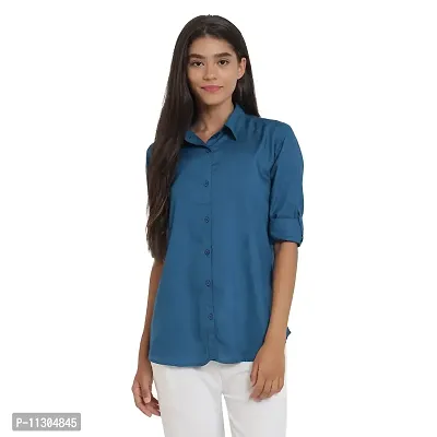 Arbiter Collection Women's Rayon Solid Formal Shirt|Women's Basic Button Down Shirts Roll-Up Full Sleeves Simple Stretch Formal Casual Shirt |-thumb0